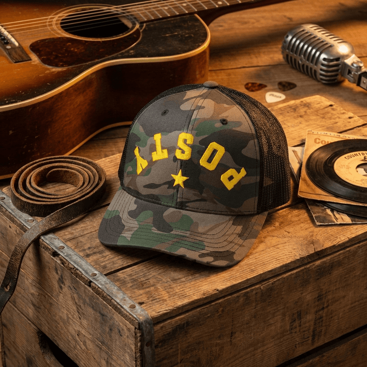 Western Star Posty Camo Trucker Hat - Sunlit Funlit | Graphic Tees for Country Concert Addicts