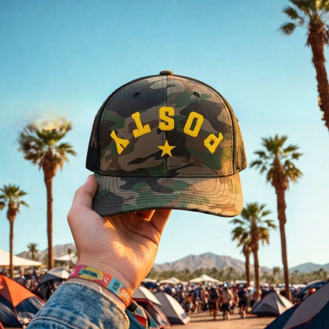 Western Star Posty Camo Trucker Hat - Sunlit Funlit | Graphic Tees for Country Concert Addicts