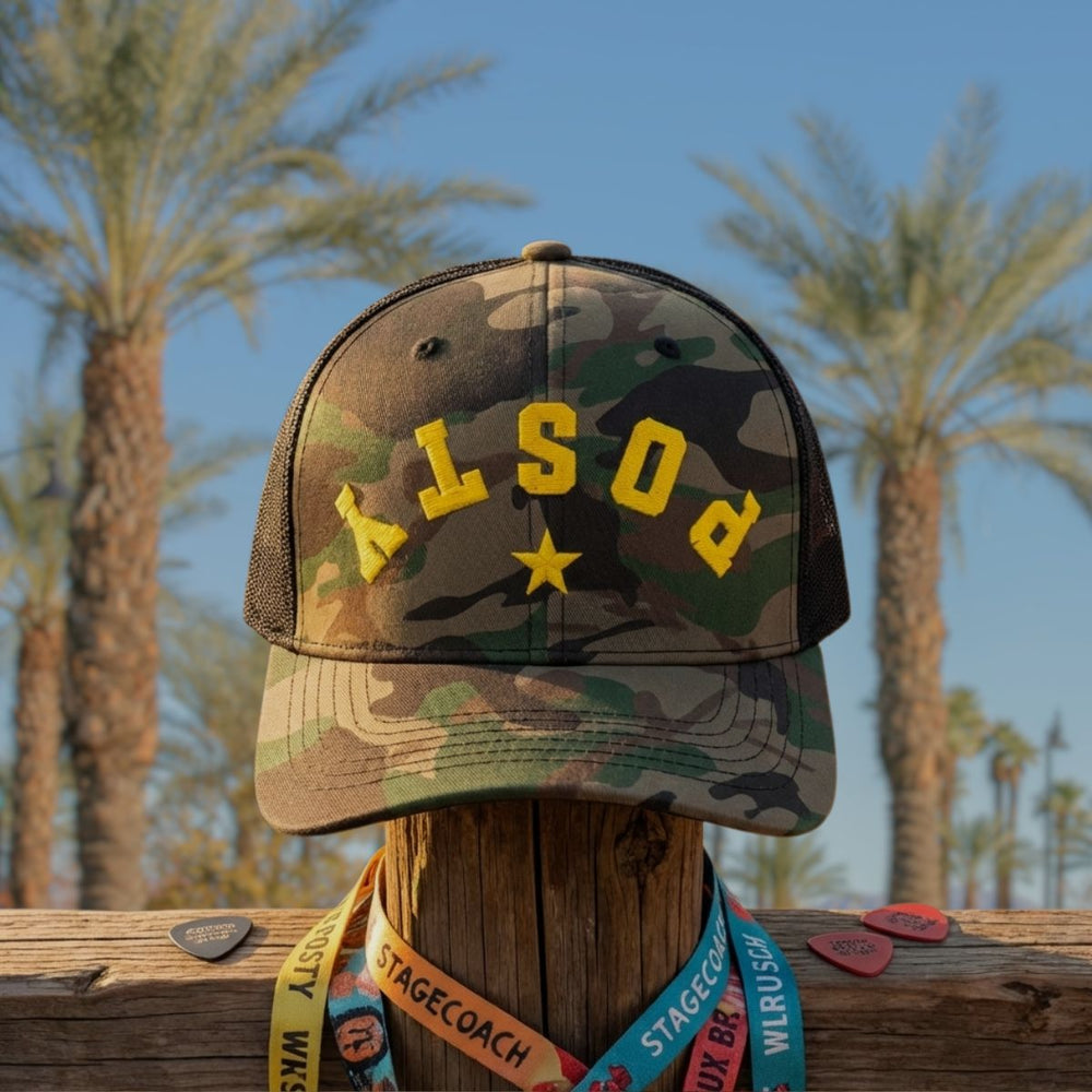 Western Star Posty Camo Trucker Hat - Sunlit Funlit | Graphic Tees for Country Concert Addicts