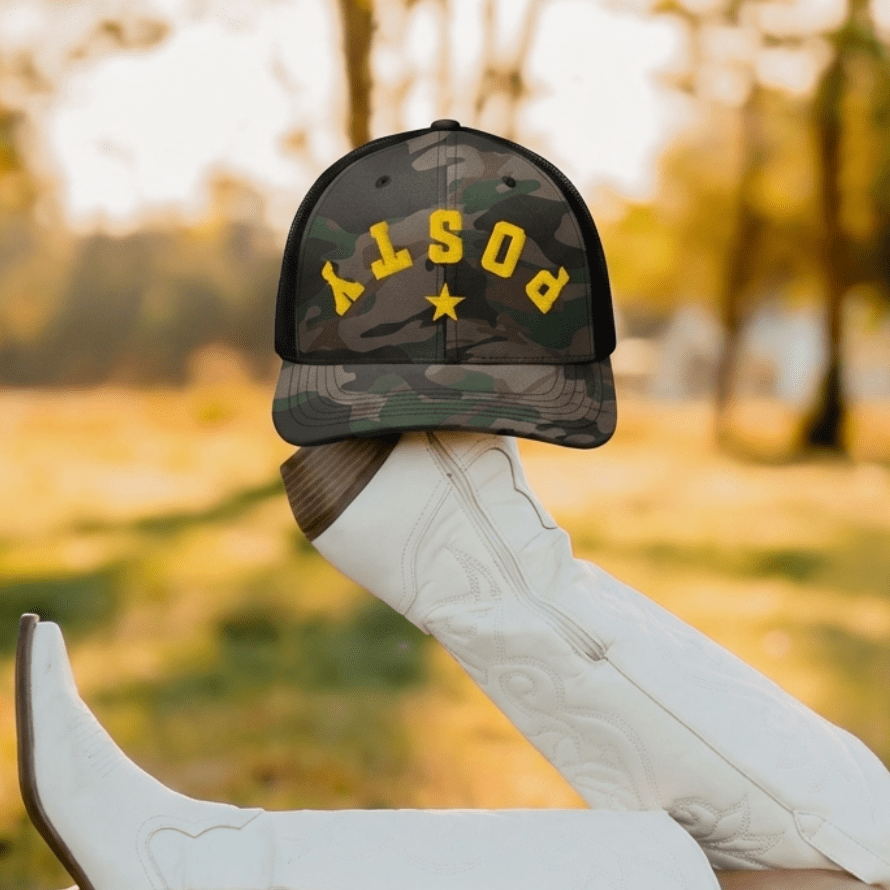 Western Star Posty Camo Trucker Hat - Sunlit Funlit | Graphic Tees for Country Concert Addicts