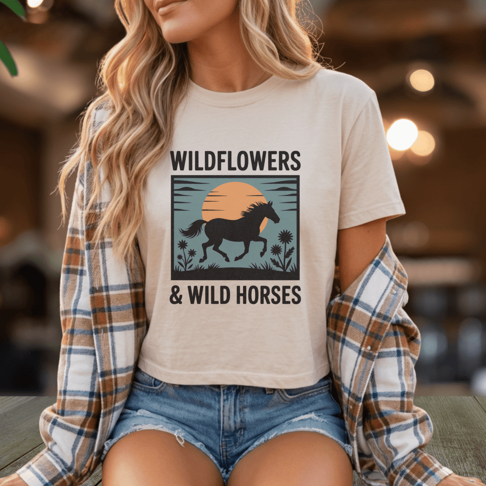 Wildflowers and Wild Horses Boxy Cropped Tee - Sunlit Funlit | Graphic Tees for Country Concert Addicts