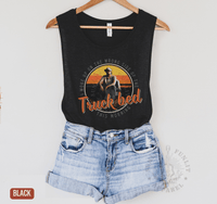 Thumbnail for Wrong Side of the Truck Bed Muscle Tank - Hardy Concert Tank Top - Sunlit Funlit | Graphic Tees for Country Concert Addicts