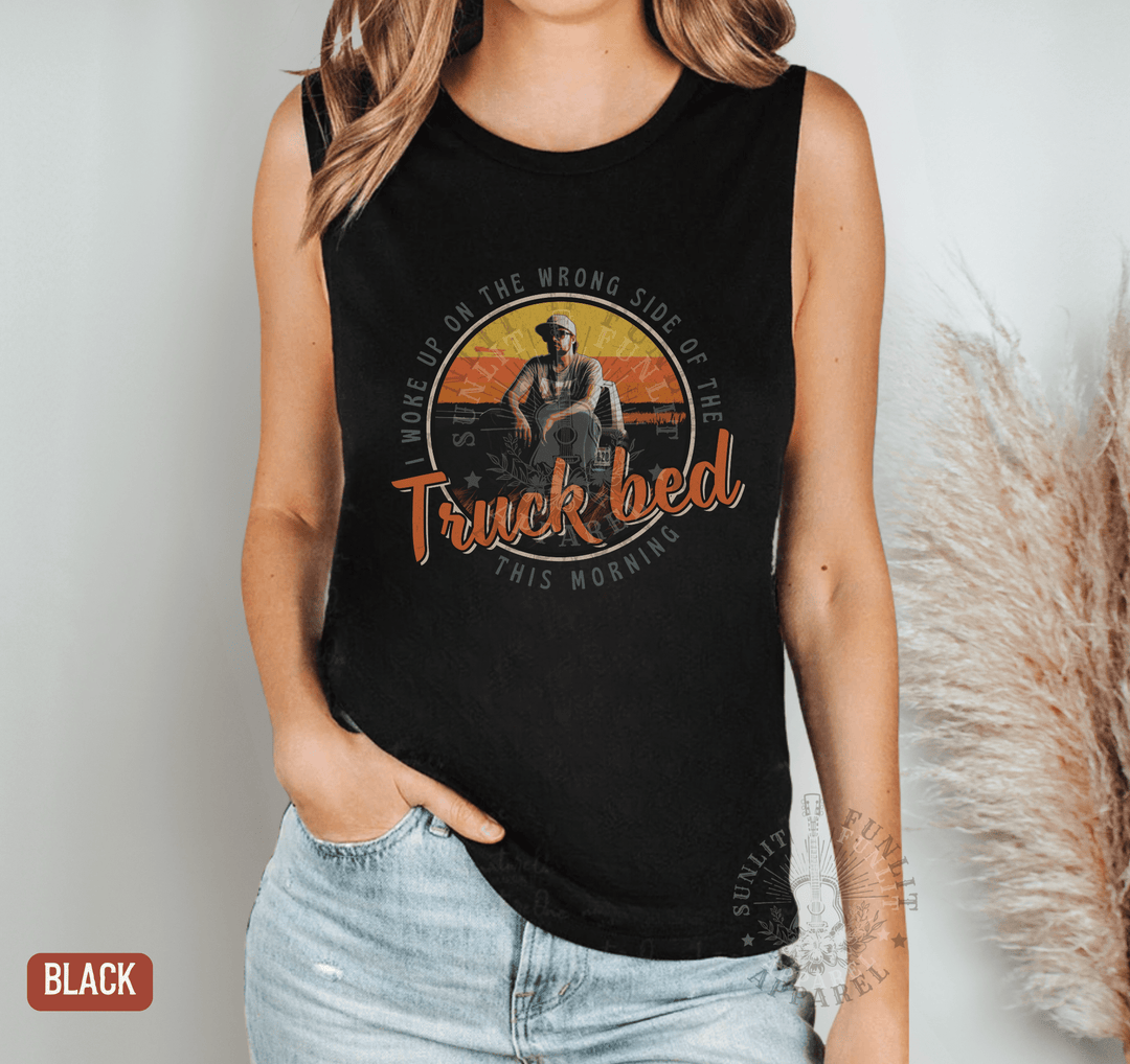 Wrong Side of the Truck Bed Muscle Tank - Hardy Concert Tank Top - Sunlit Funlit | Graphic Tees for Country Concert Addicts