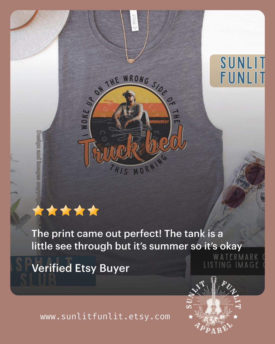 Wrong Side of the Truck Bed Muscle Tank - Hardy Concert Tank Top - Sunlit Funlit | Graphic Tees for Country Concert Addicts