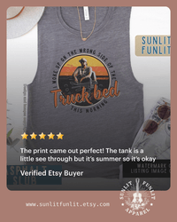 Thumbnail for Wrong Side of the Truck Bed Muscle Tank - Hardy Concert Tank Top - Sunlit Funlit | Graphic Tees for Country Concert Addicts