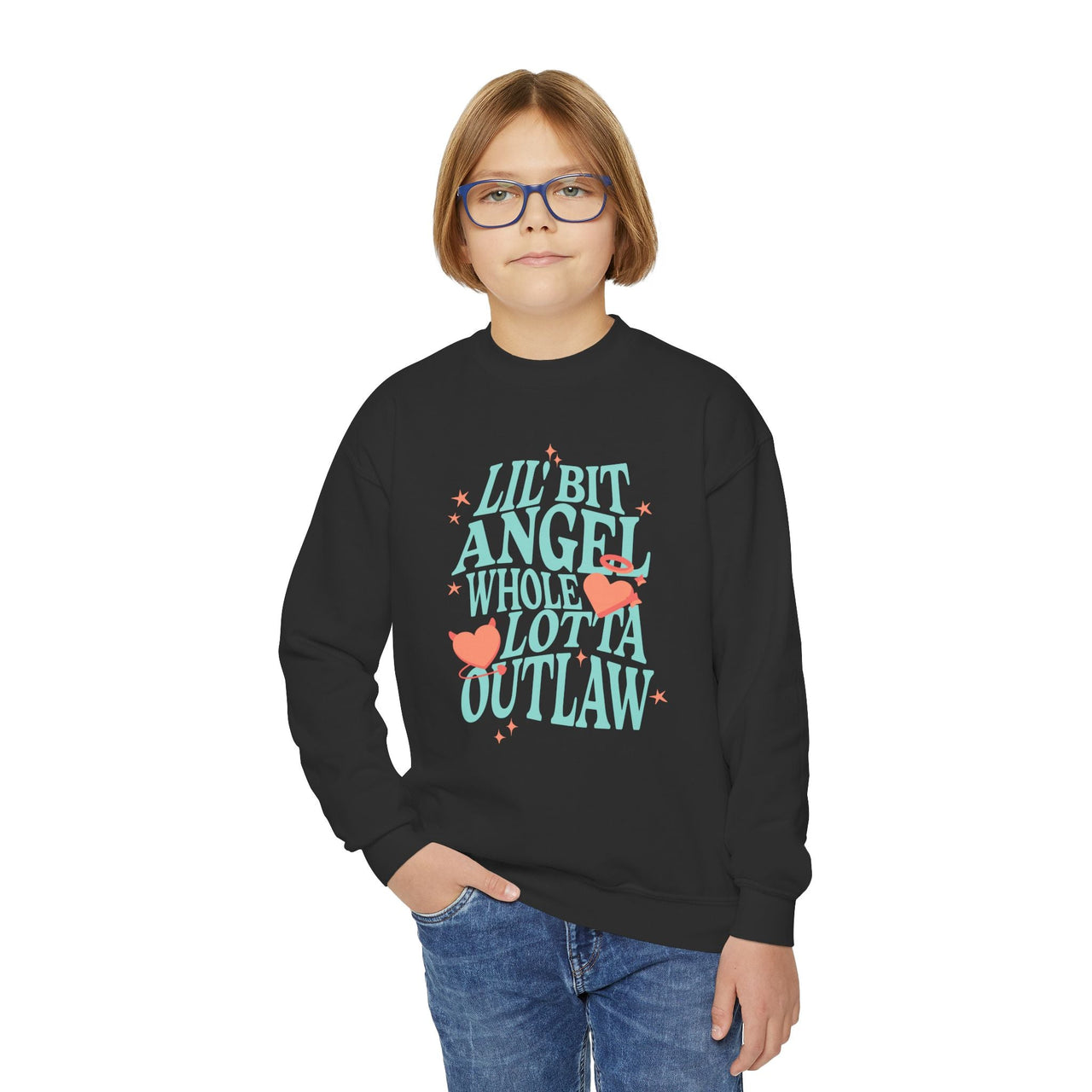 Youth Angel Outlaw Country Fan Sweatshirt - Sunlit Funlit | Graphic Tees for Country Concert Addicts