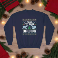Thumbnail for Youth Can I Pet That Dawg Christmas Sweater - Sunlit Funlit | Graphic Tees for Country Concert Addicts