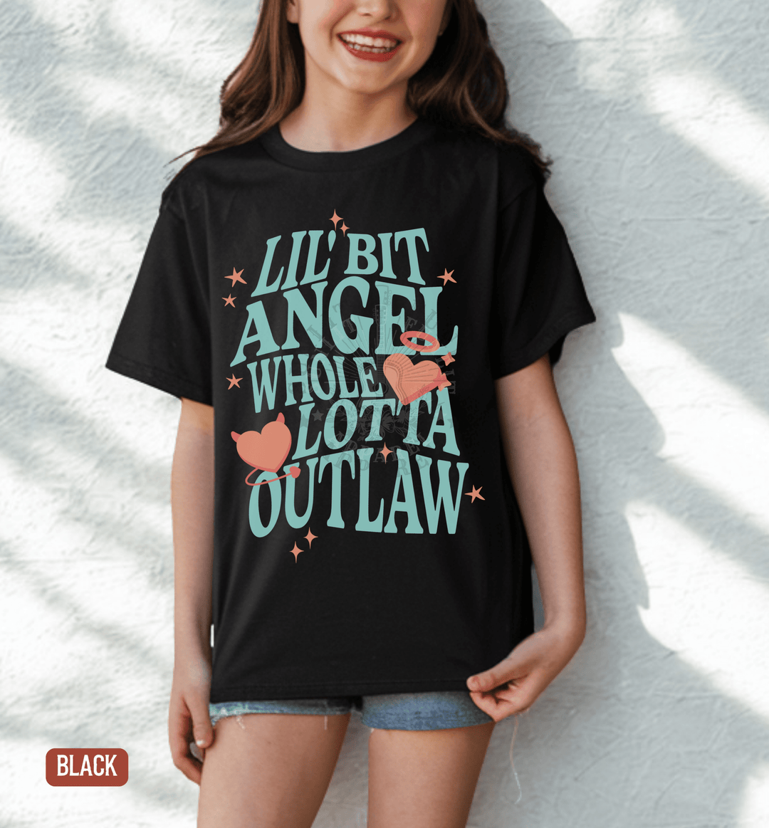 Youth Outlaw Angel Country Concert Tee - Sunlit Funlit | Graphic Tees for Country Concert Addicts