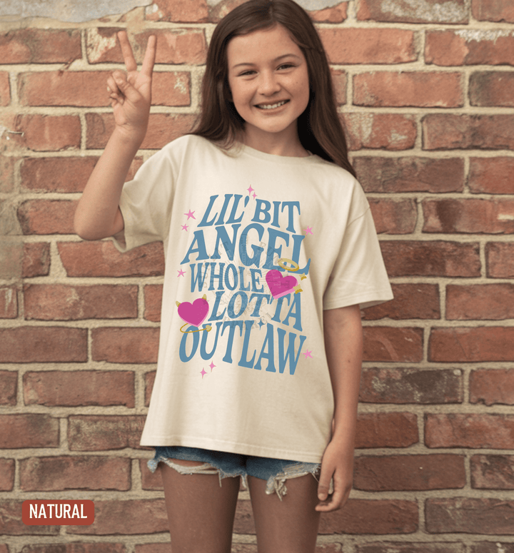 Youth Outlaw Angel Country Concert Tee - Sunlit Funlit | Graphic Tees for Country Concert Addicts