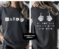 Thumbnail for a woman wearing a t - shirt that says hard to the sky and i '