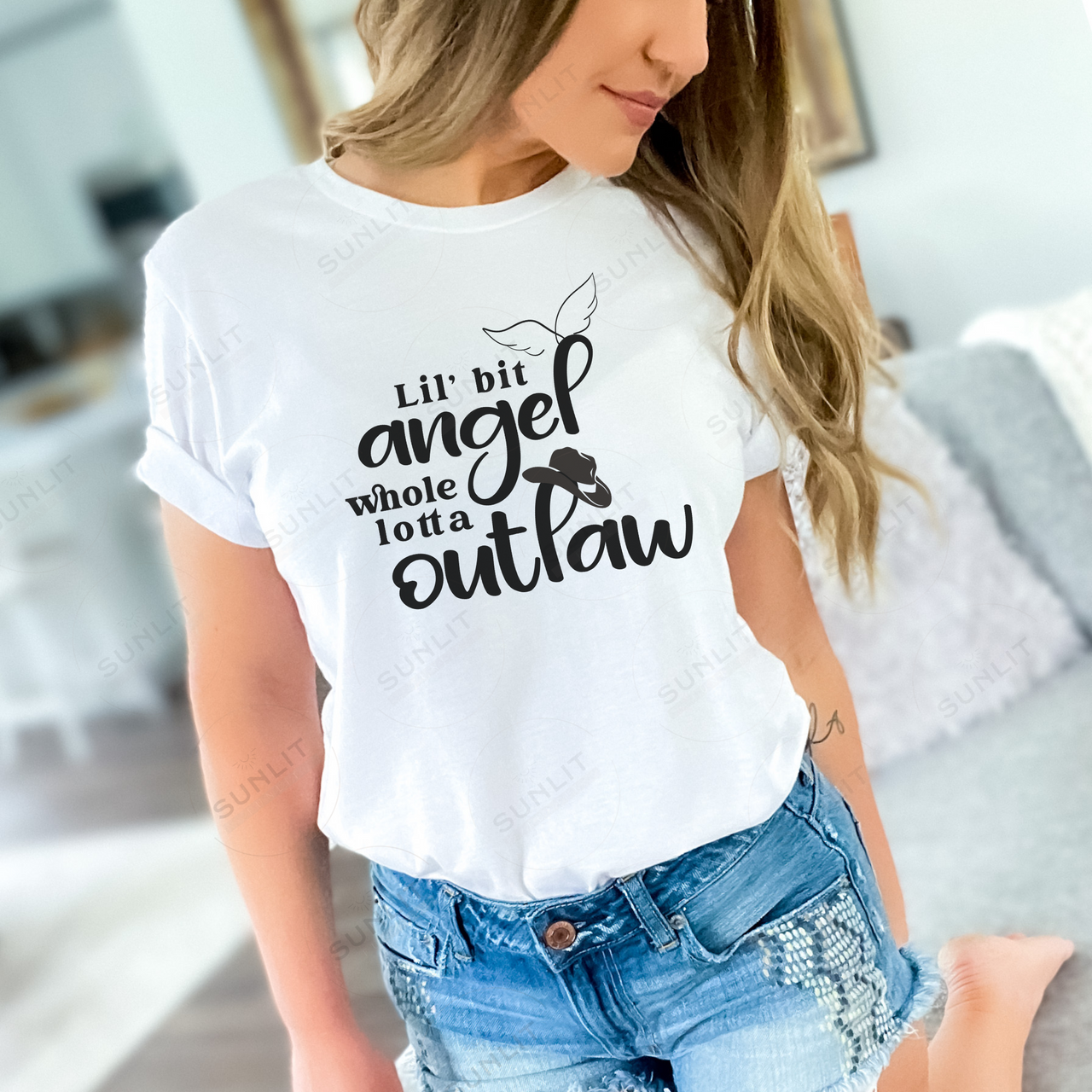 Country Concert Shirt | Lil Bit Angel Whole Lotta Outlaw