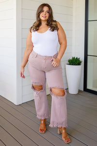 Thumbnail for Babs High Rise Distressed Straight Jeans in Mauve