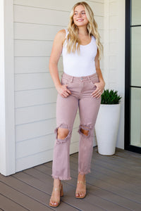 Thumbnail for Babs High Rise Distressed Straight Jeans in Mauve