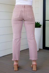 Thumbnail for Babs High Rise Distressed Straight Jeans in Mauve