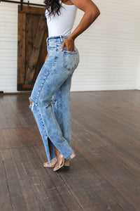 Thumbnail for Carter High Rise Slit Hem Straight Jeans