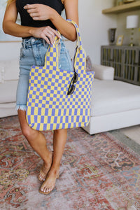 Thumbnail for Checkerboard Lazy Wind Big Bag in Lilac & Yellow