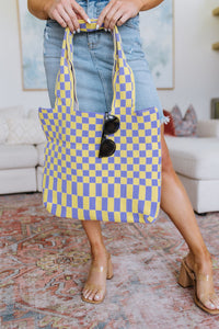 Thumbnail for Checkerboard Lazy Wind Big Bag in Lilac & Yellow