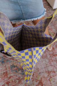 Thumbnail for Checkerboard Lazy Wind Big Bag in Lilac & Yellow