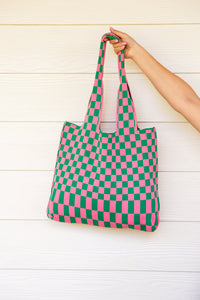 Thumbnail for Checkerboard Lazy Wind Big Bag in Pink & Green