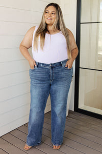 Thumbnail for Esther Mid Rise Contrast Wash Wide Leg Jeans