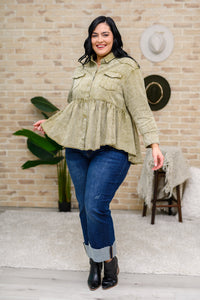 Thumbnail for Green Tea Button Up Long Sleeve Top in Olive