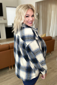 Thumbnail for Oversized Longline Plaid Shacket in Navy