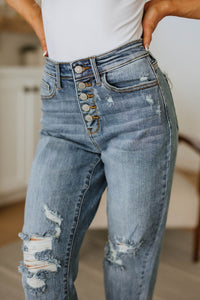 Thumbnail for Josie High Rise Button Fly Boyfriend Jeans