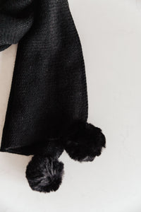 Thumbnail for Knitted Fuzzy Pom Pom Scarf In Black