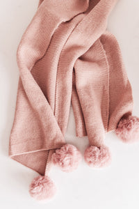 Thumbnail for Knitted Fuzzy Pom Pom Scarf In Blush