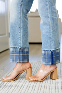 Thumbnail for Miranda High Rise Plaid Cuff Vintage Straight Jeans