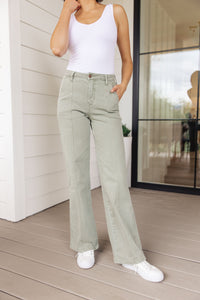 Thumbnail for Phoebe High Rise Front Seam Straight Jeans in Sage