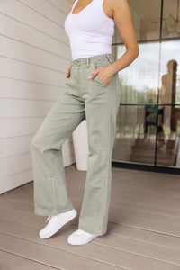 Thumbnail for Phoebe High Rise Front Seam Straight Jeans in Sage