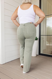 Thumbnail for Phoebe High Rise Front Seam Straight Jeans in Sage