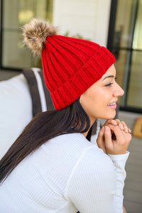 Thumbnail for Rib Knit Beanie With Detachable Pom Pom In Wine