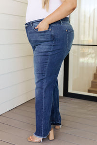 Thumbnail for Ruth High Rise Release Hem Straight Jeans