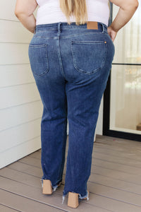 Thumbnail for Ruth High Rise Release Hem Straight Jeans