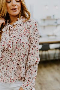 Thumbnail for Stella Notched Neck Floral Long Sleeve Blouse