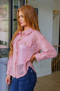 Thumbnail for Sweeter Than Nectar Lace Button Down in Rose