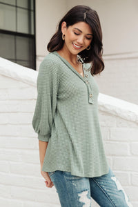 Thumbnail for Wonderfully Waffled Top in Sage