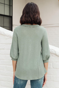 Thumbnail for Wonderfully Waffled Top in Sage