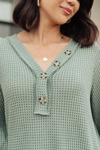 Thumbnail for Wonderfully Waffled Top in Sage