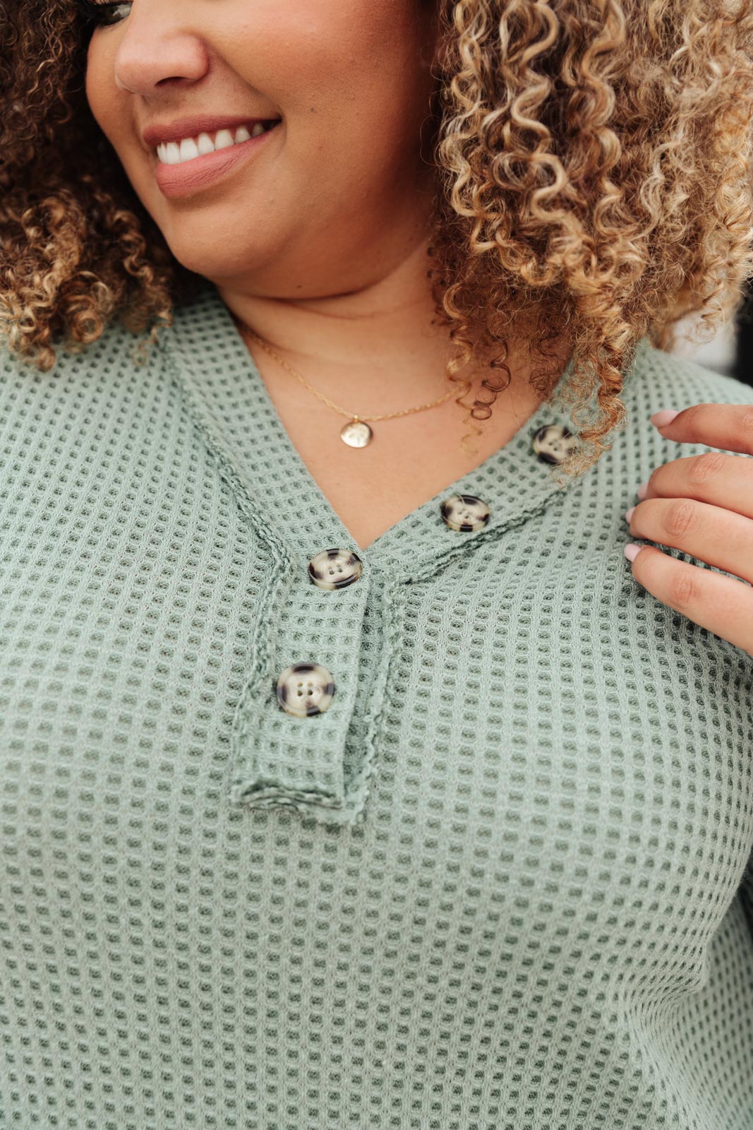 Wonderfully Waffled Top in Sage