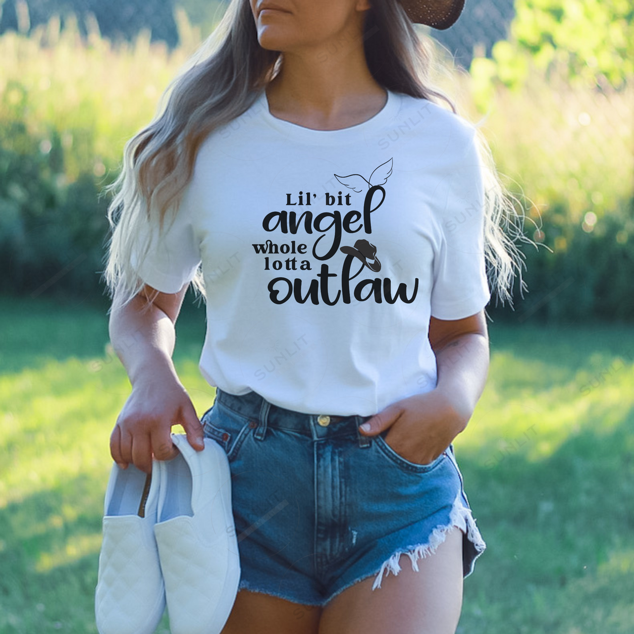 Country Concert Shirt | Lil Bit Angel Whole Lotta Outlaw