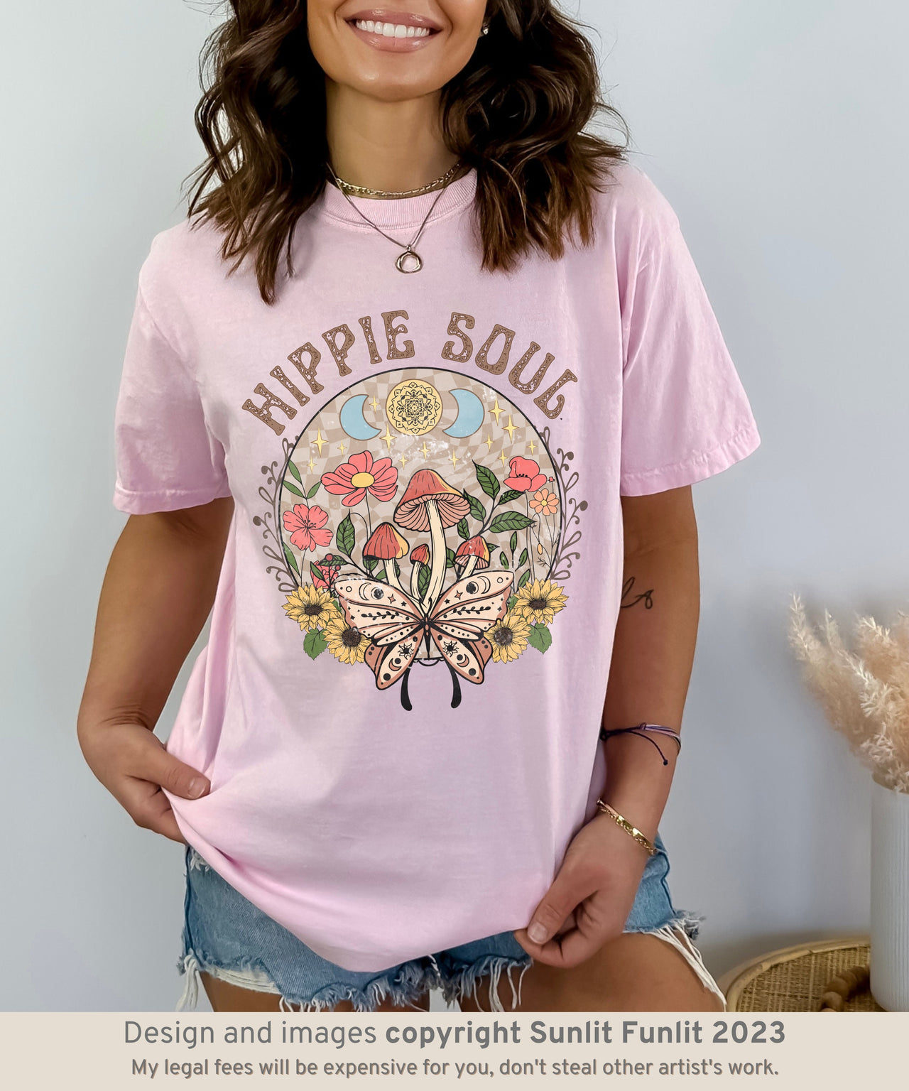 Boho Celestial Comfort Colors T-shirt, Luna Moth Shirt