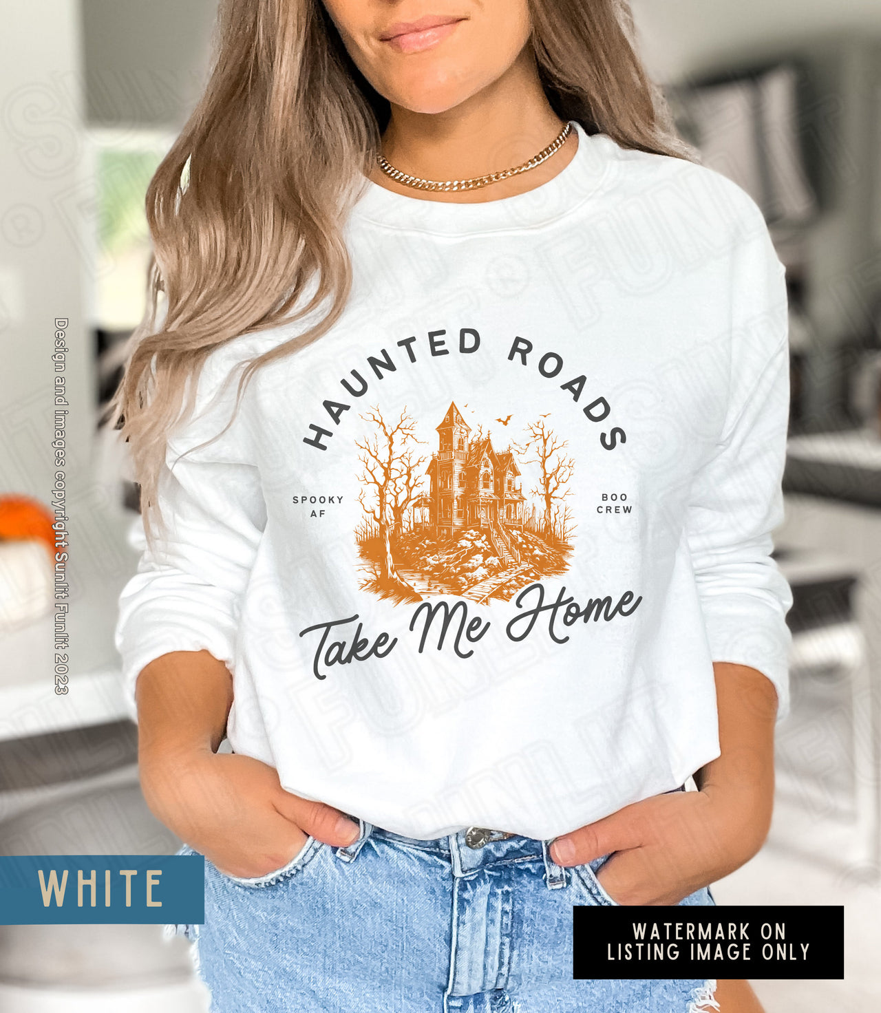 Country Girl Halloween Sweatshirt, Country Music Fall Crewneck, Haunted Roads Take Me Home Sweat Shirt, Spooky Haunted Mansion Vibes Gift - SunlitFunlit