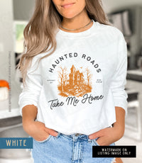 Thumbnail for Country Girl Halloween Sweatshirt, Country Music Fall Crewneck, Haunted Roads Take Me Home Sweat Shirt, Spooky Haunted Mansion Vibes Gift - SunlitFunlit