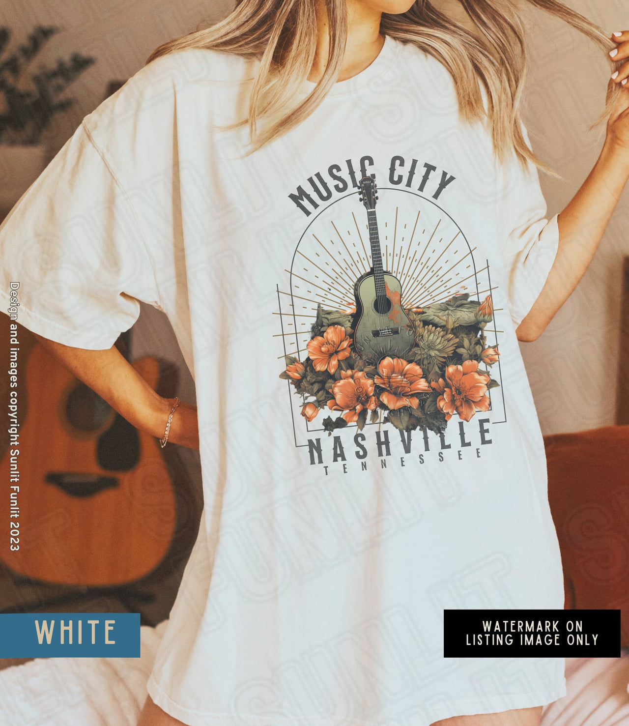 Nashville Shirt Dress Country Music Concert Outfit, Gifts for Country Music Lovers, Comfort Colors Boho Guitar Music City Merch, Graphic Tee - SunlitFunlit