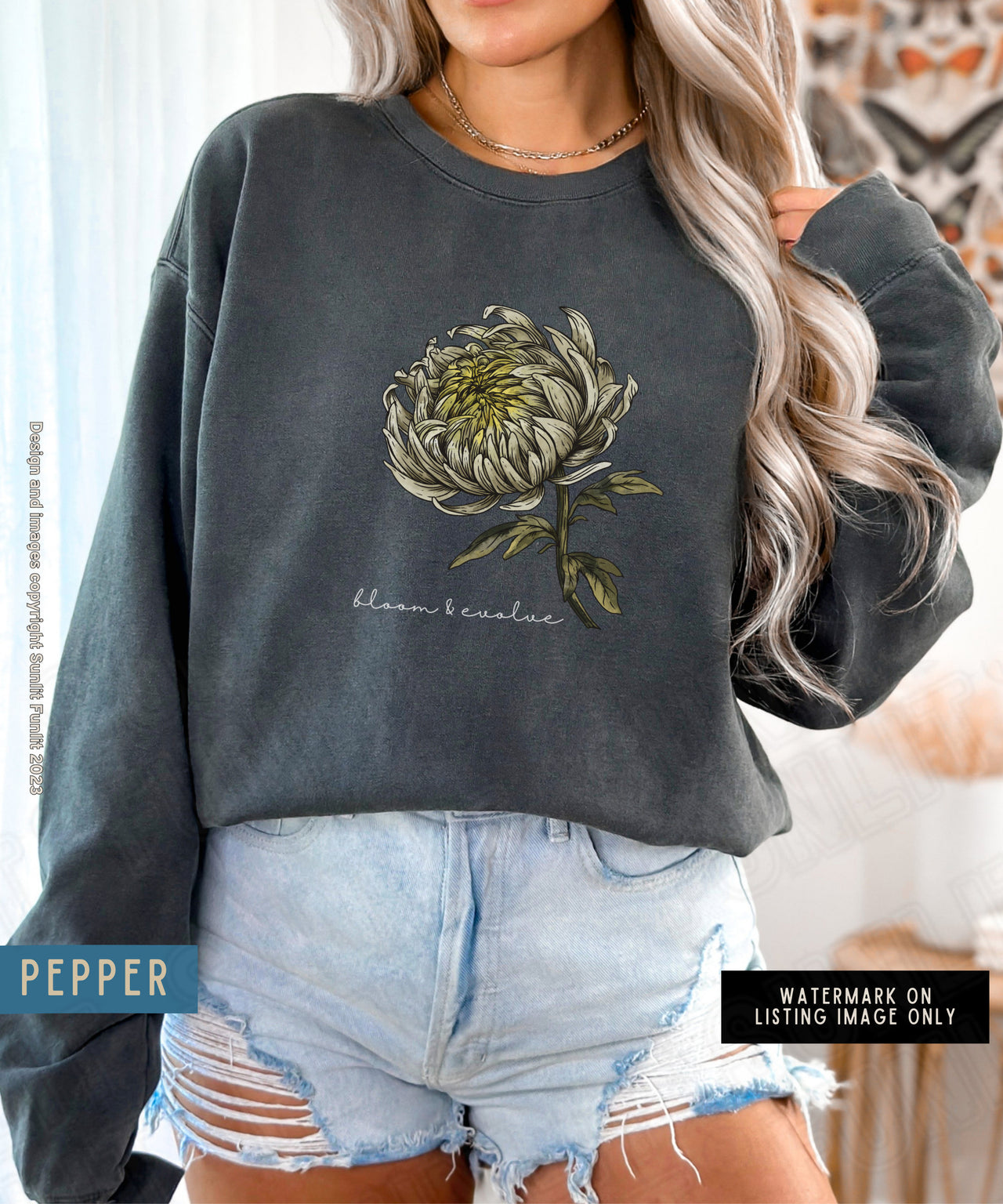 November Birth Flower Sweater, Comfort Colors Floral Sweatshirt, Minimalist Vintage Chrysanthemum Shirt, Birth Month Flower Birthday Gift - SunlitFunlit