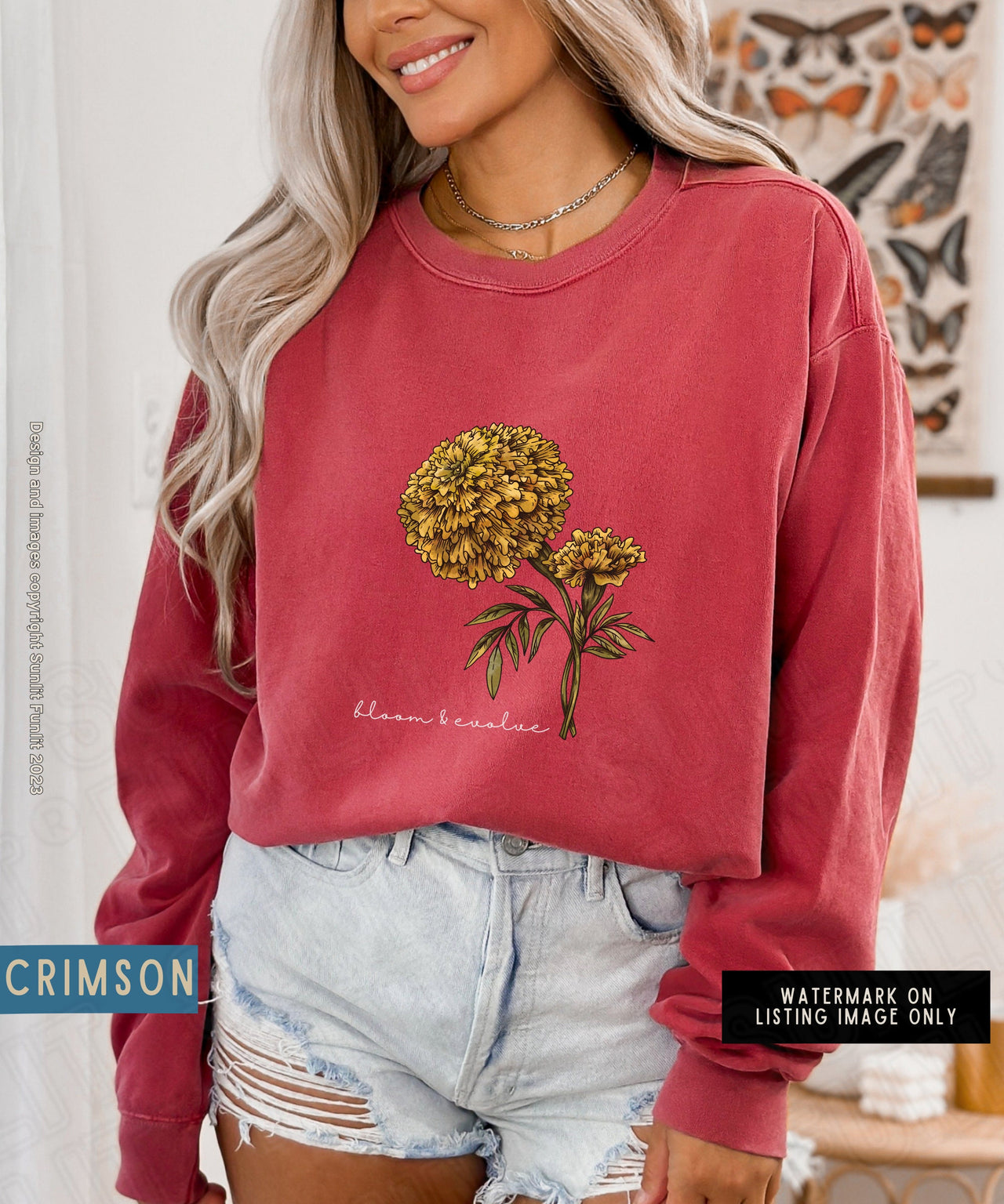 October Birth Month Flower Sweater, Comfort Colors Floral Sweatshirt, Birth Flower Gift, Minimalist Vintage Marigold Shirt, Bloom Sweater - SunlitFunlit