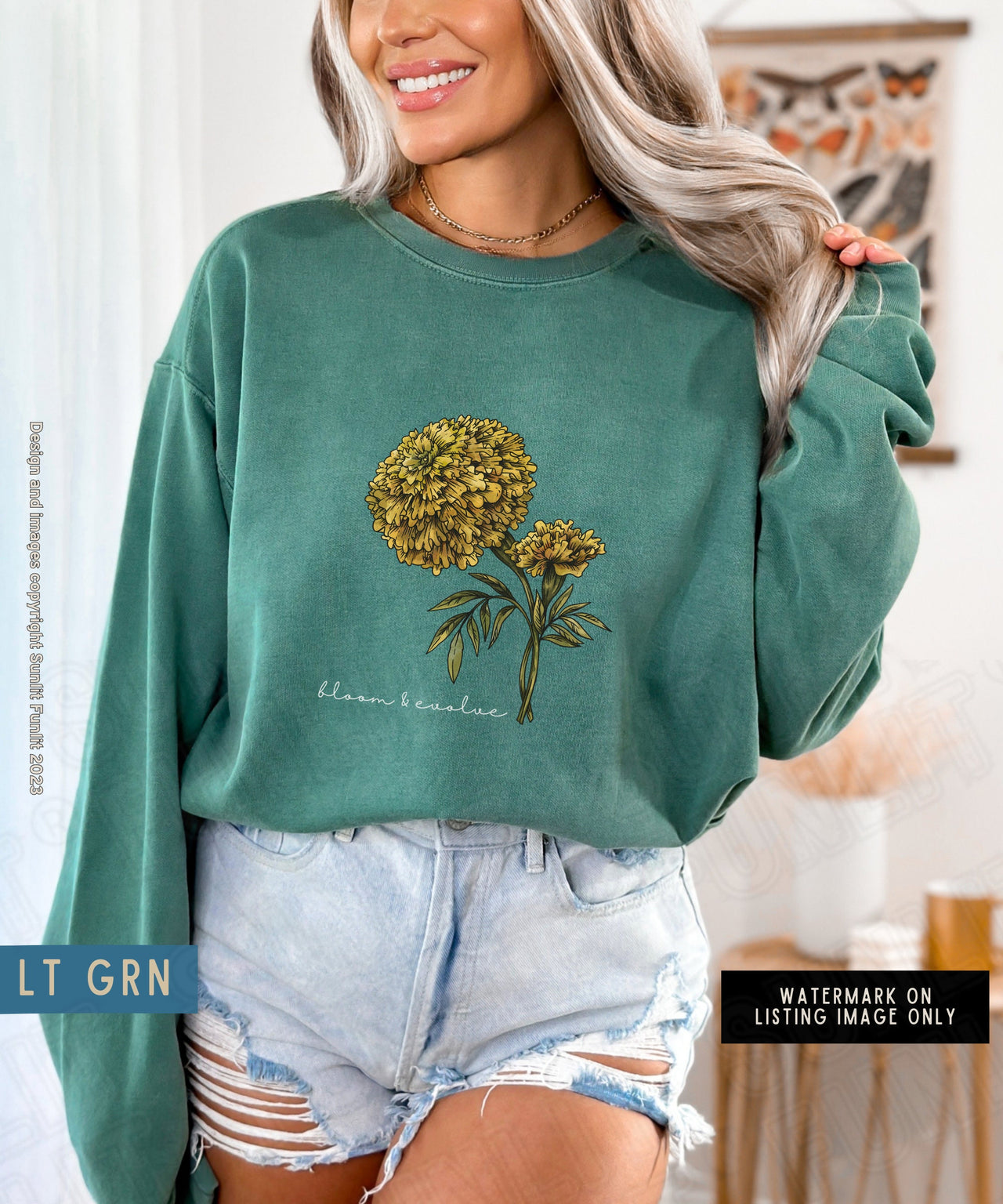 October Birth Month Flower Sweater, Comfort Colors Floral Sweatshirt, Birth Flower Gift, Minimalist Vintage Marigold Shirt, Bloom Sweater - SunlitFunlit